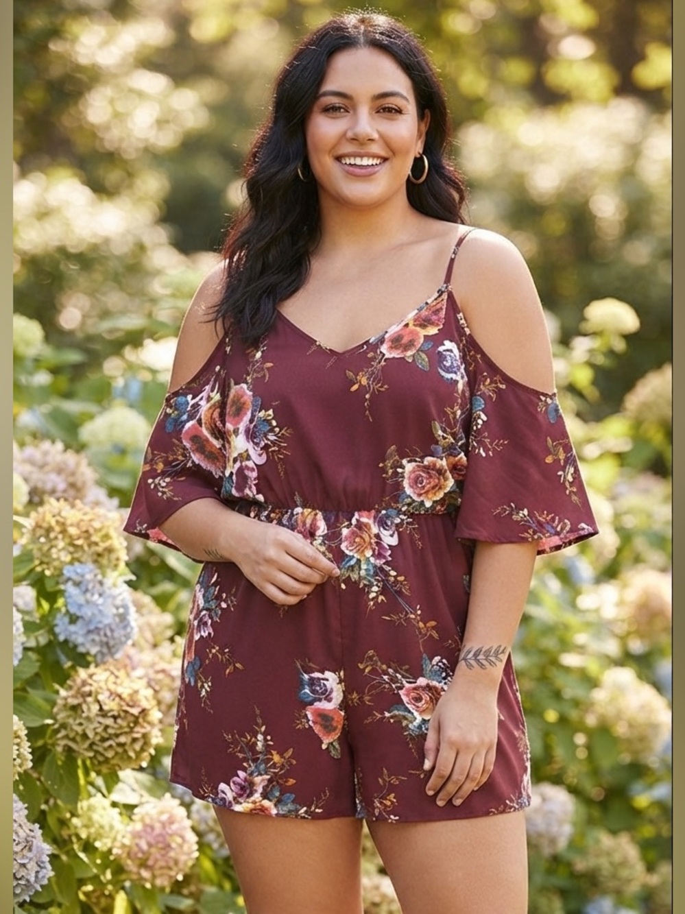 ⚡️3 for 25⚡️ SHEIN Floral Burgundy Off Shoulder Romper Women 0XL